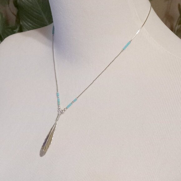 Sterling Silver Feather ~ Turquoise and Liquid Silver - Picture 11 of 12